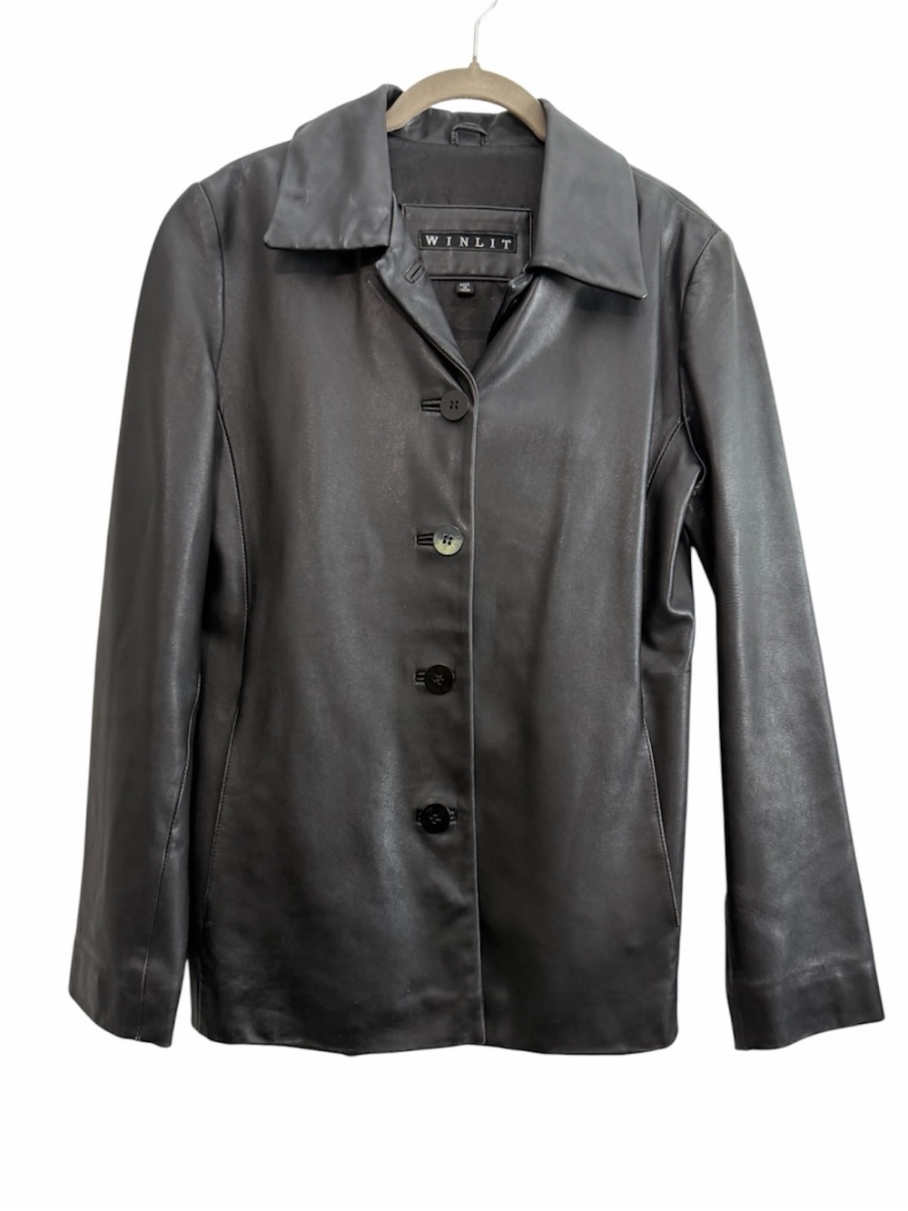 90’s Black Leather Jacket Coat by Winlit Y2K
